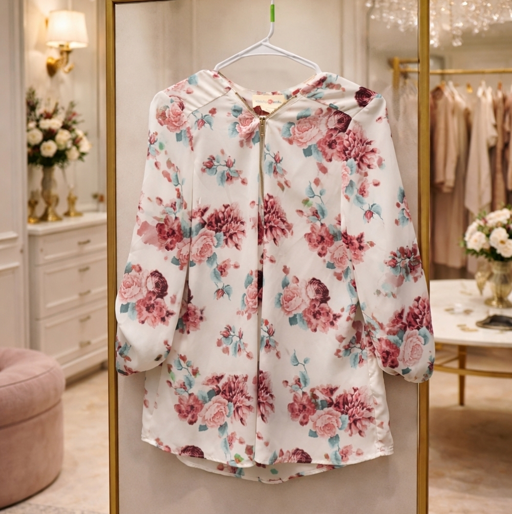 NWT Wishful Park XL Floral Blouse - Pink and White